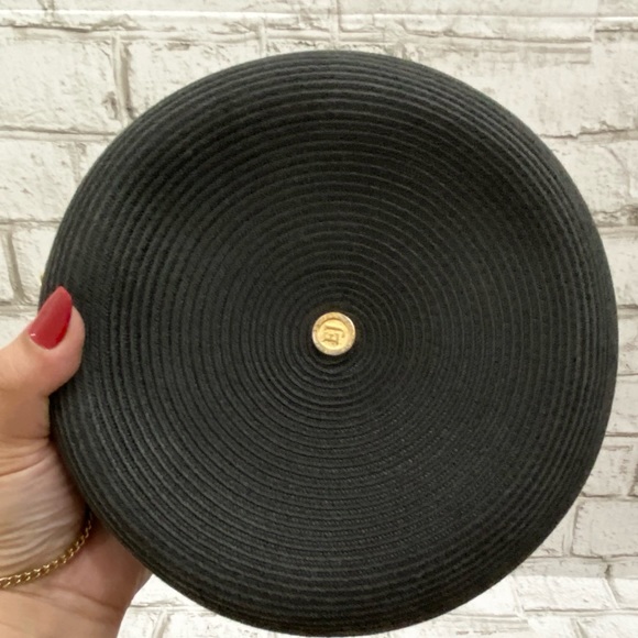 ERIC JAVITS Black Straw Woven 7.5” Round Wristlet - Picture 2 of 16